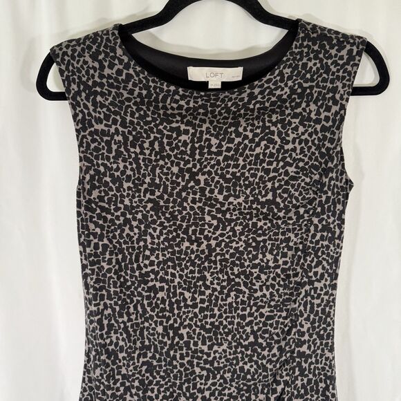 LOFT Dress Women's Small Petite Black Brown Animal Print Sleeveless Round Neck - Picture 2 of 8